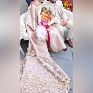 Elegant Champagne Modest Gown with cape